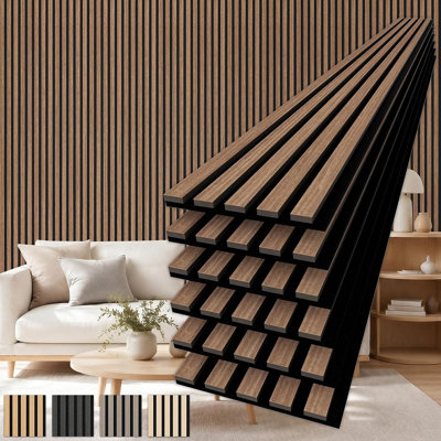 Panneaux muraux en bois à lattes en bois pour l'absorption acoustique et la décoration intérieure moderne, noyer