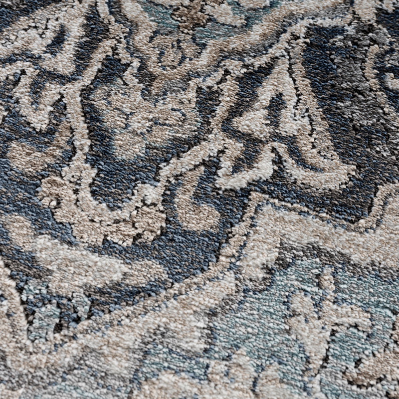 Tapis bleu tissé à la machine, Rectangle 1 pi 10 po x 3 pi