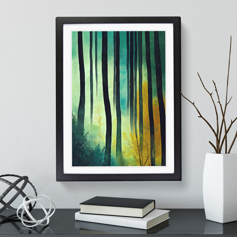 Watercolour Forest Art No.5 - Wall Art, 64cm H x 46cm W x 2cm D, Black Framed Paper, Black