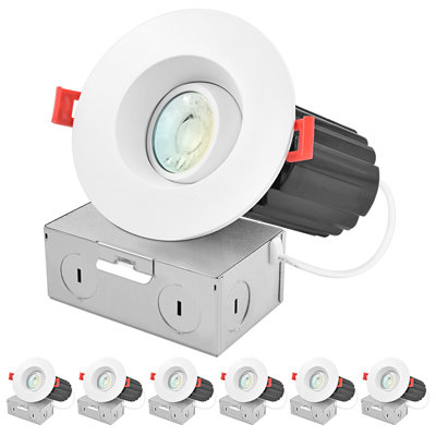 Luxrite 3 Inch Gimbal LED Recessed Light J-Box CRI90 12W 5CCT 2700K-5000K 900LM Dimmable Directional LED Downlight, IC Rated, Damp Rated, ETL 6 Pack