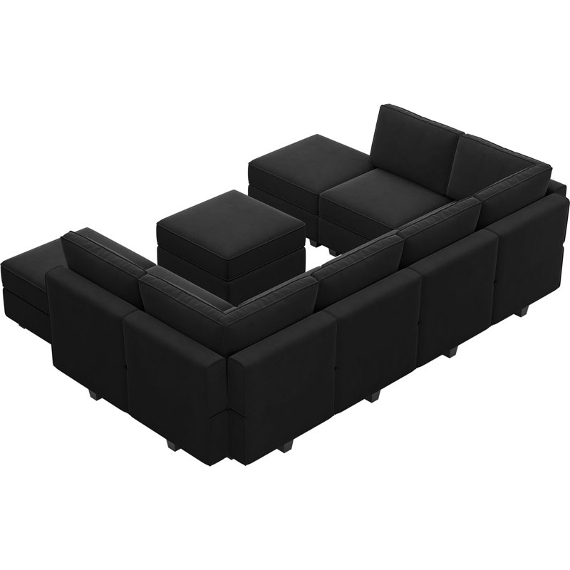 Canapé modulaire en velours modulaire en U avec repose-pieds avec rangement de 116,6 po Wylodene, Velours noir