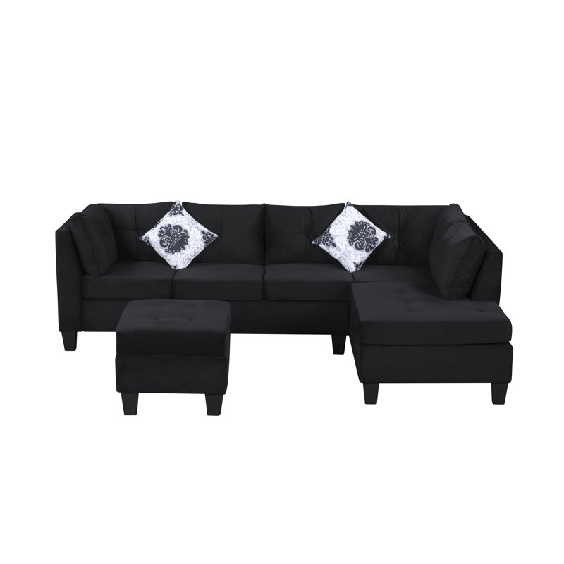 Canapé modulaire rembourré 3 pièces Brogel, Lin noir