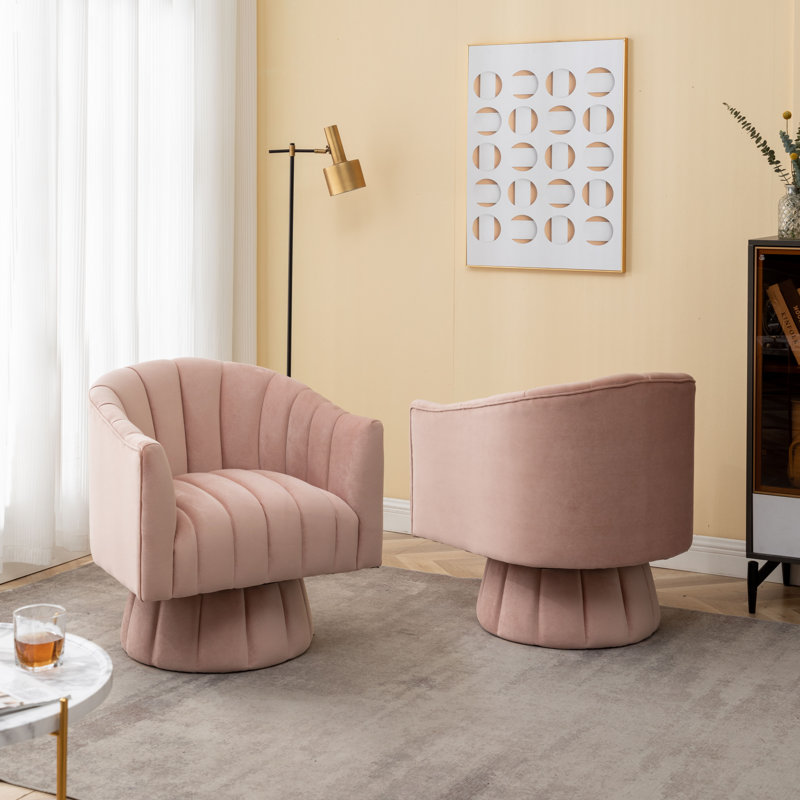 Murrow Velvet Swivel Barrel Chair, Pink Velvet