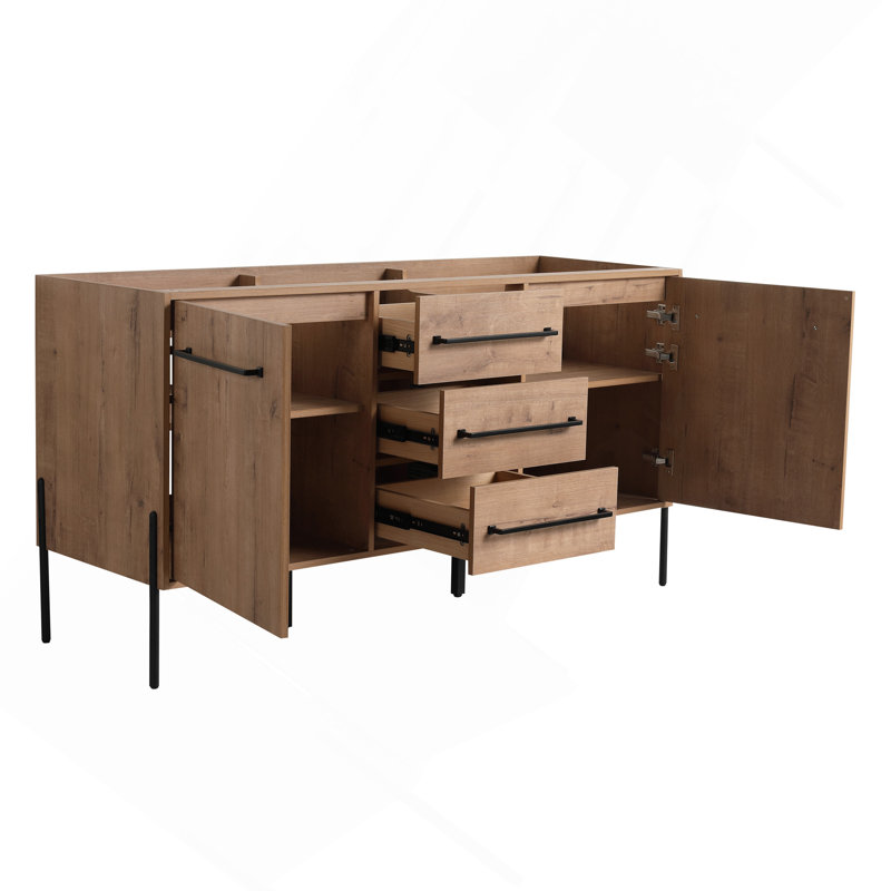 Meuble-lavabo autoportant 60 po, 2 portes d'armoire à fermeture douce et 3 tiroirs - meuble-lavabo seulement