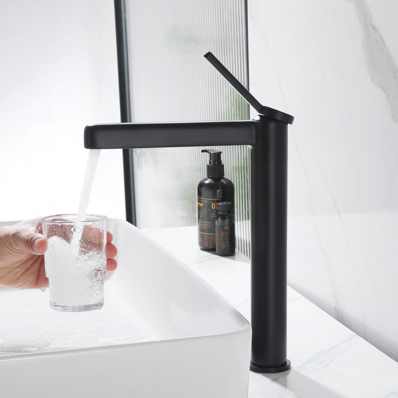 Modern Single Handle Bathroom Vessel Sink Faucet, 12.3" Height With Removable Aerator, Matte Black
