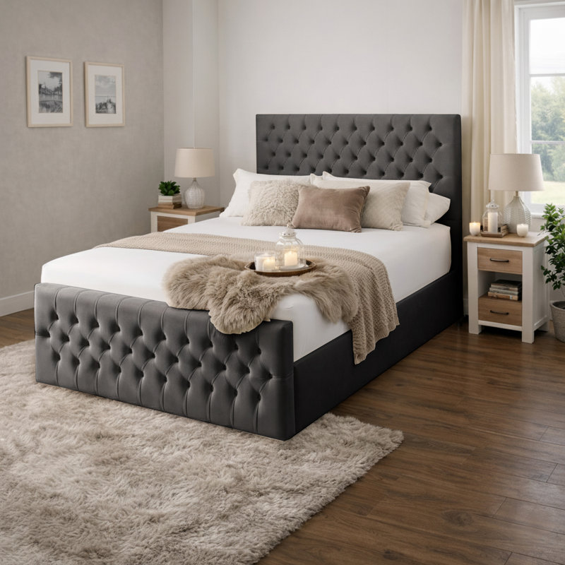 Upholstered Ottoman Storage Bed, Double (4'6), Asphalt