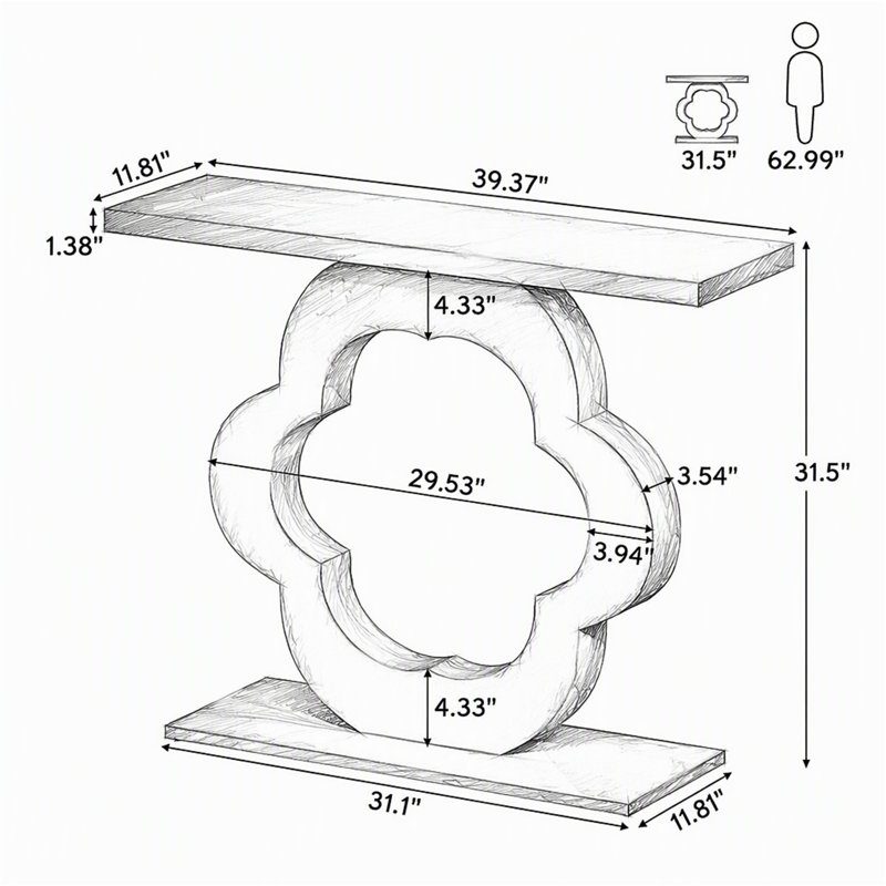 Table console 39,4 ", canapé d'entrée moderne avec base à découpes