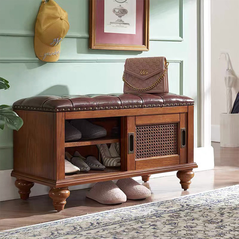 Banc rembourré en cuir véritable brun noisette, H 17,72 po x l 39,37 po x P 14,96 po