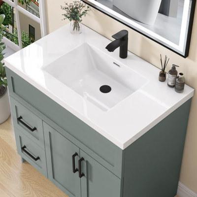 Dessus de meuble-lavabo simple 36 po x P 22 po avec comptoir en pierre en résine et comptoir en pierre avec trou pré-percé et drain central