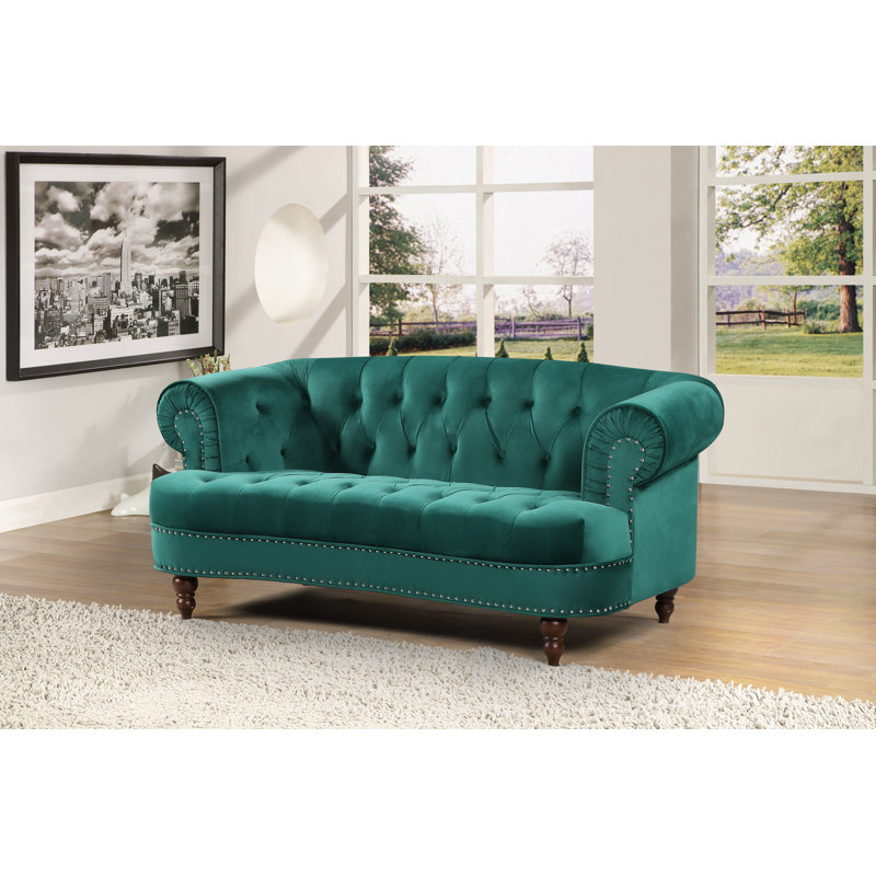 Lambdin Velvet Sofa, Green, 31.89" H x 69.29" W x 35.04" D
