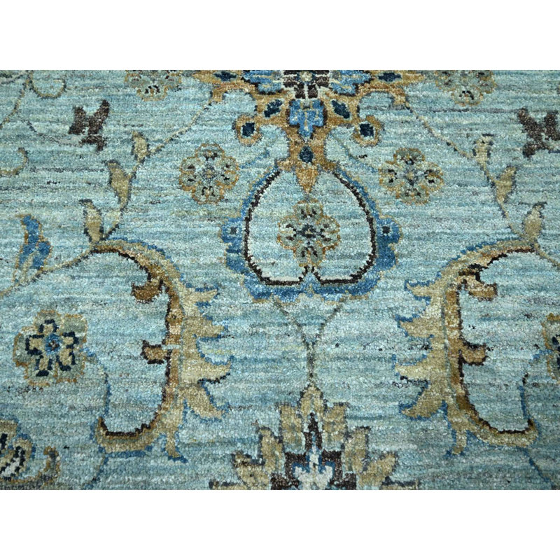 11'10"x11'10" Blue Shah Abbas Vines Design Hand Knotted Wool Round Rug 0CE3BB3247D041DB97C1BC20CF071537