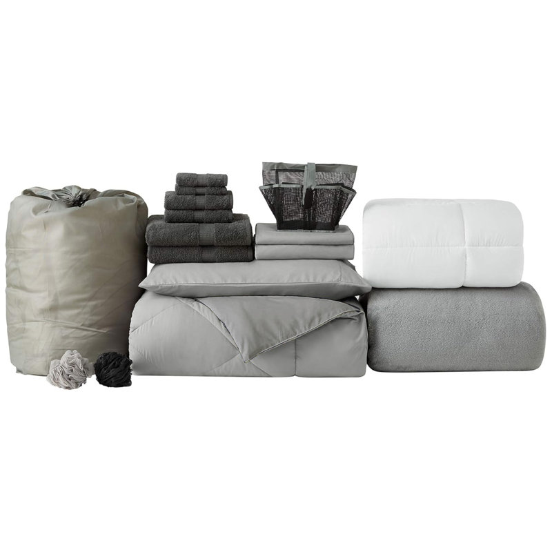 DormCo  8 Piece Freshman College Dorm Bedding Package, Gray/Yellow