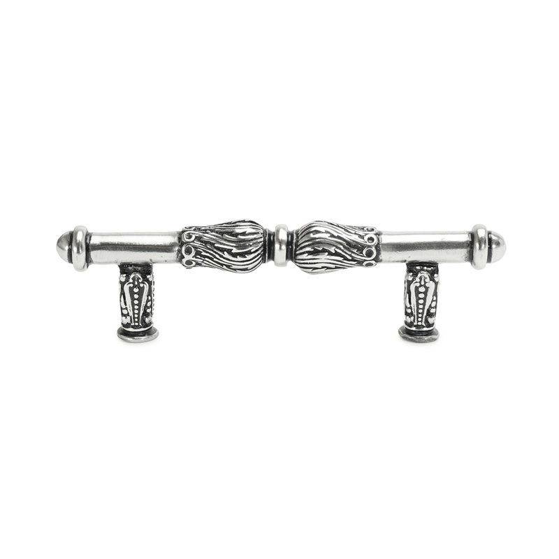 Poignée d'acanthe avec volute de plumes, Argent argent, 3"