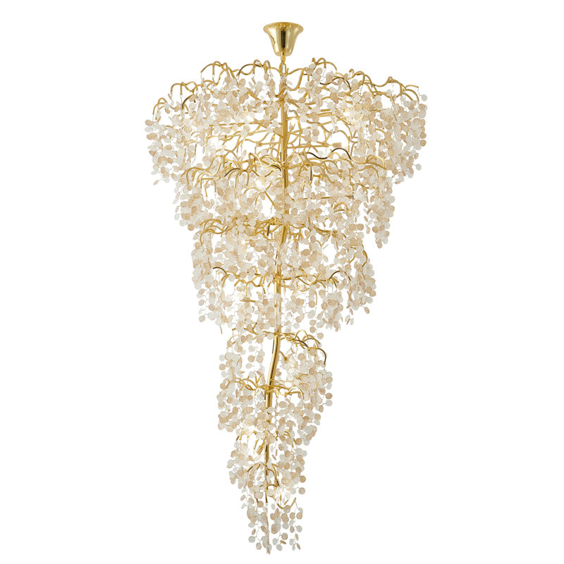 Transitional 25 Light Gold Aluminum Glass Chandelier