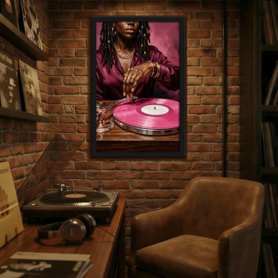 Abstract Woman With Dreadlocks Playing Pink Vinyl Record