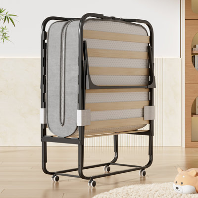 Lit pliant Alwyn Home avec matelas pour adultes, lit d'invité pliant pour lit de camp avec matelas en mousse à mémoire de forme de 4 po et lattes en bois massif, lit simple pliable avec roues verrouillables pour économiser de l'espace
