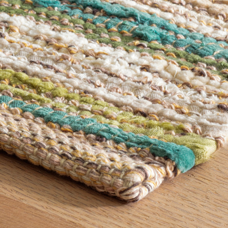 Francisco Green Handwoven Cotton Rug, Rectangle 4' x 6'
