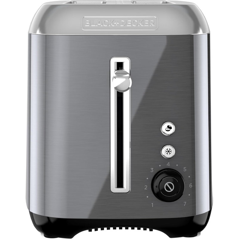 BLACK+DECKER 2-Slice Toaster With Extra Wide Slot Push-Button Functions, Shade Selector And Swing-Down Crumb Tray, Black/Stainless Steel