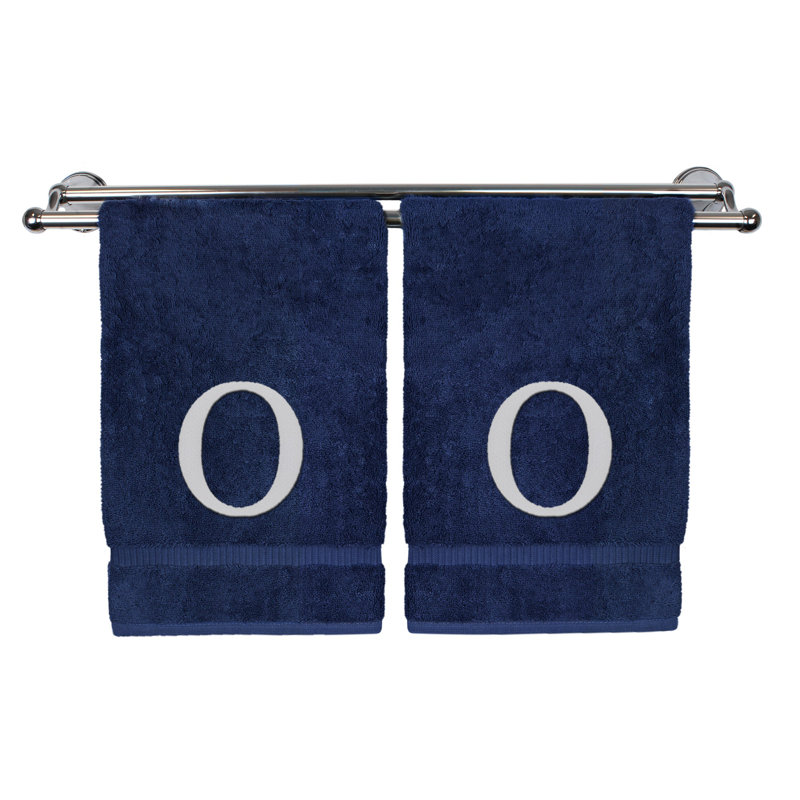 Essuie-mains monogrammés - ensemble de 2 - lettre bloc, Bleu marine/blanc, O