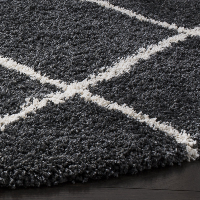 Humberto Hudson Shag Performance Geometric Rug, Square 3', Dark Gray/Ivory
