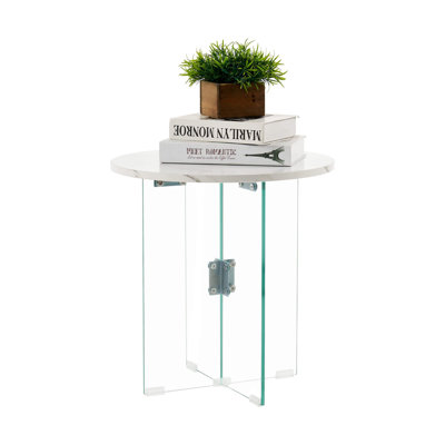 Earina Round Coffee Table, Faux Marble with Tempered Glass Legs