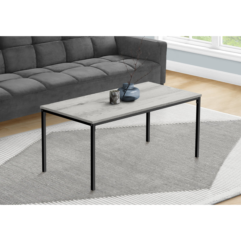 Table basse, accent, cocktail, rectangulaire, salon, L 40 po, stratifié gris, métal noir, contemporain, moderne