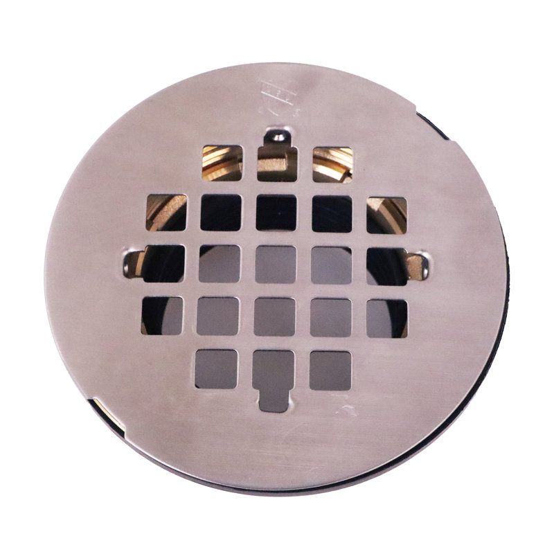 4-1/4" Square Grate Shower Drain Cover with 2" Brass Drain Pipe, Satin Nickel