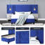 Lit Queen moderne recouvert de velours bleu