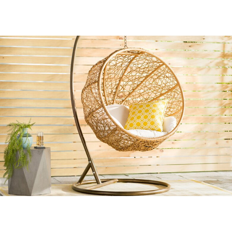 Balancelle Zolo Mid-Century moderne avec coussins en polyester et support en métal brun selle et crème, Crème, crème
