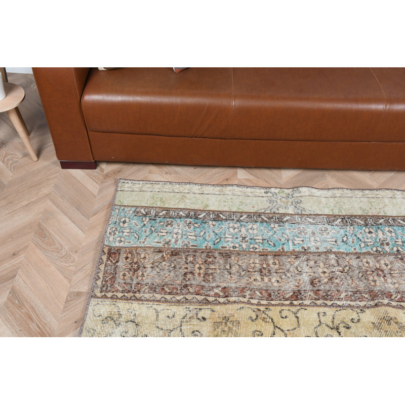 Handcrafted Vintage Turkish Door Mat in Bohemian Style Featuring Striped Pattern for Unique Farmhouse Decor
