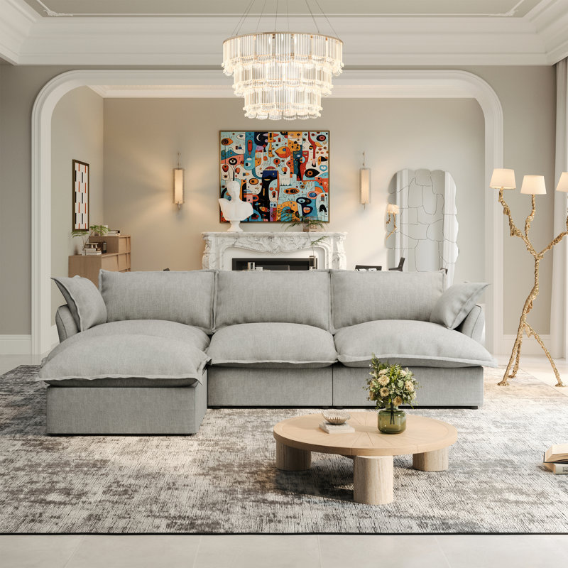 Upholstered Sofa, Cloud Sofa Modular Sectional Sofa Couch Down Fill Cushions Soft Couches For Living Room, Gray Linen Blend