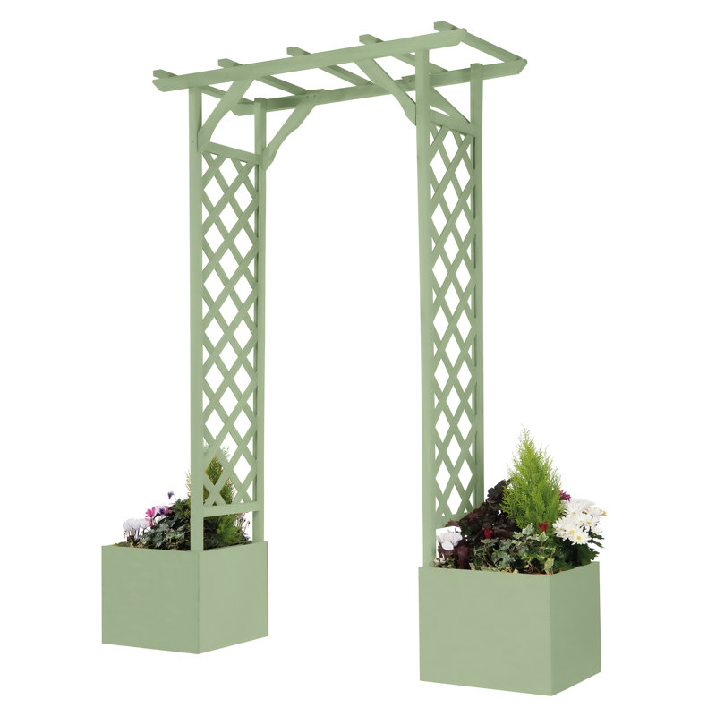 Aubreyelle Solid Wood Arbour with Planters, Sage Green