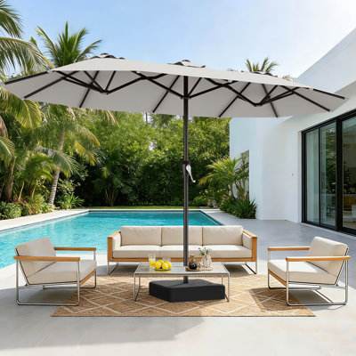 15FT Double-Sided Outdoor Patio Umbrella with Fiberglass Ribs, UPF 50+ UV Protected Water Resistant Canopy, Large Wind Resistant Umbrella for Deck, Backyard & Poolside