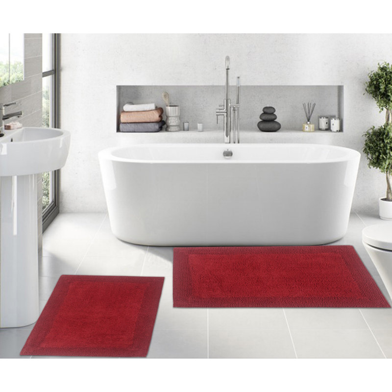 Tapis de bain luxueux 100% coton (ensemble de 2) réversible, Rouge, Ensemble de 2 pièces (24 po x 40 po, 17 po x 24 p