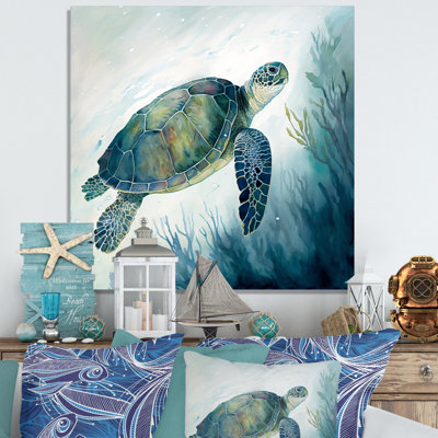 Tortue aquarelle nageant III - reproduction sur toile