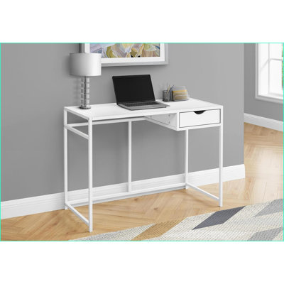 Bureaux pour bureau personnel, bureau d'ordinateur moderne de 42 po avec tiroir de rangement, stratifié blanc et amp; Métal | Panneau de fibres à densité moyenne | Blanc