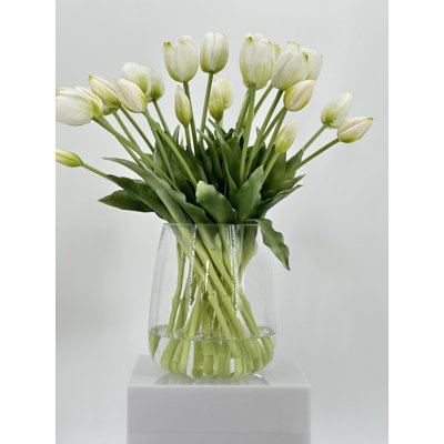 Real Touch Artificial Tulips In Glass Vase By