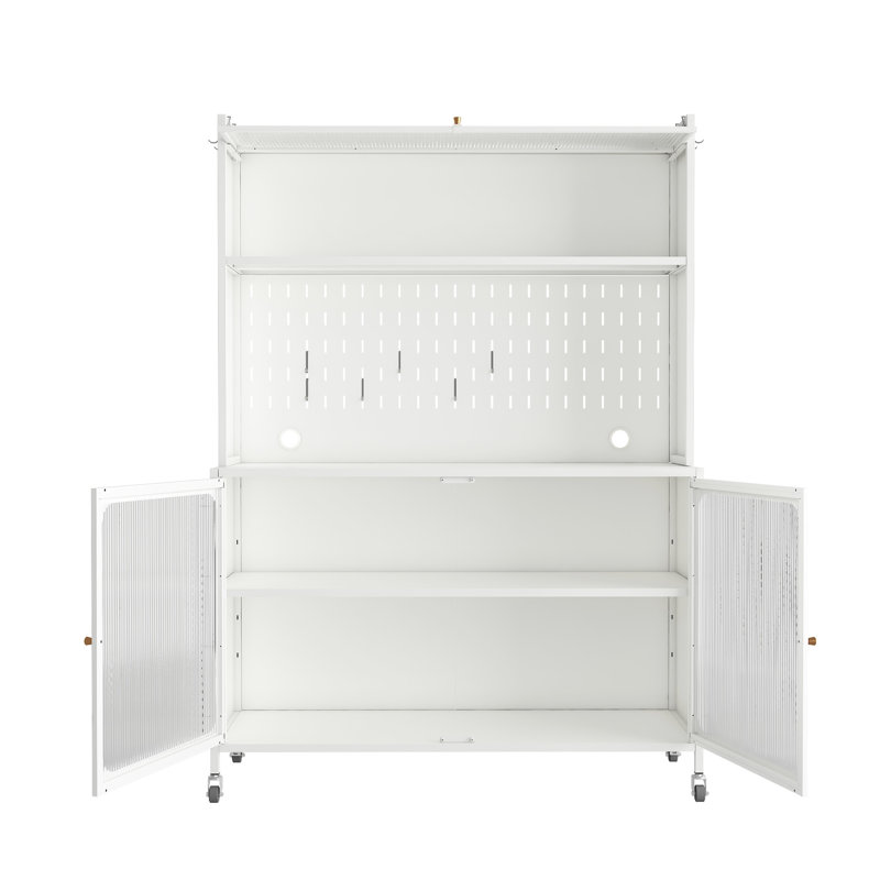 Garde-manger moderne avec crochets - blanc, portes vitrées et armoire à tablettes réglables avec portes blanches, caractéristique