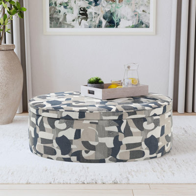 Chanae Oval Upholstered Storage Ottoman Indigo Blue