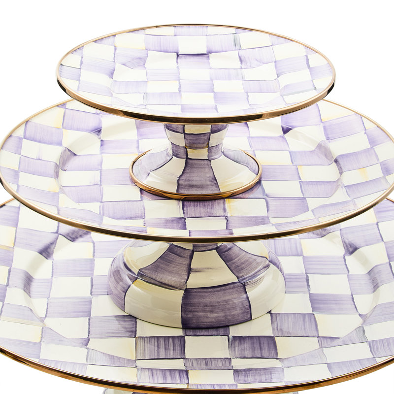Violet Check Pedestal Platter