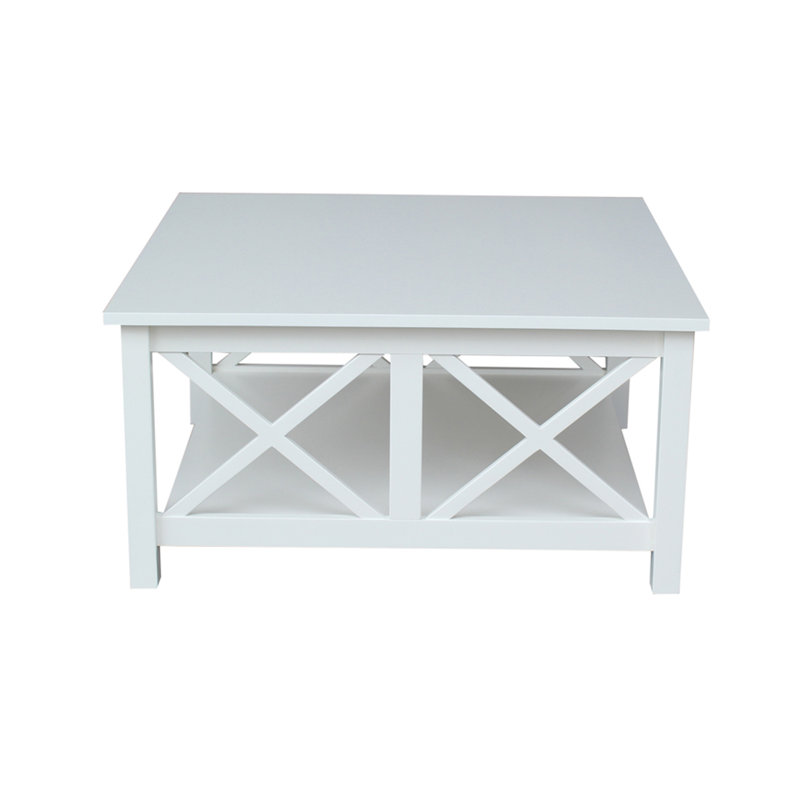 Table basse en bois massif avec rangement Rossitano, Blanc, H 18 po x L 36 po x l 36 po