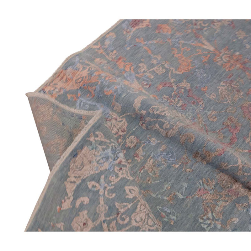 Tapis rectangulaire en laine bleu clair / brun 8 pi x 10 pi