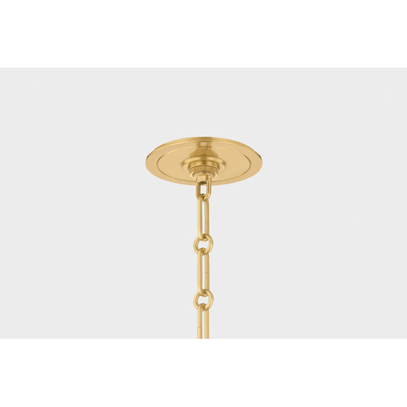 Highclere Pendant in Aged Brass by Mark D. Sikes, 14.5" H x 17.75" W x 17.75" D, Aged Brass/Soft French Blue