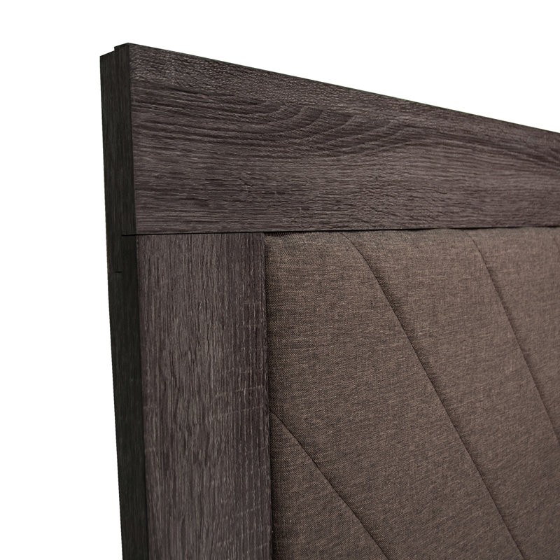 Queen Bed With Dark Gray Oak Rustic Appeal, Fabric Upholstered, Assembly Required
