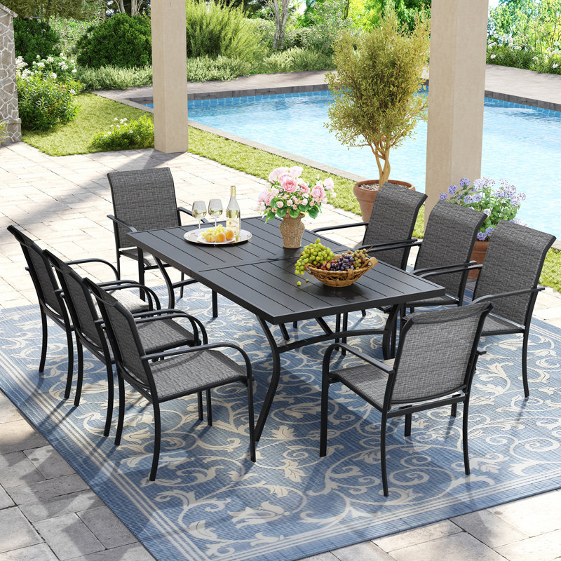 Ensemble repas pour 8 personnes avec chaises empilables PVC-coated polyester, Noir/gris