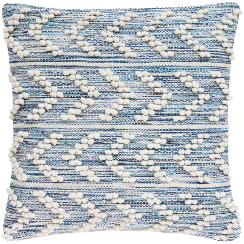 Hobnail Indoor/Outdoor Herringbone Pillow Cover, 22"H x 22"W, Blue