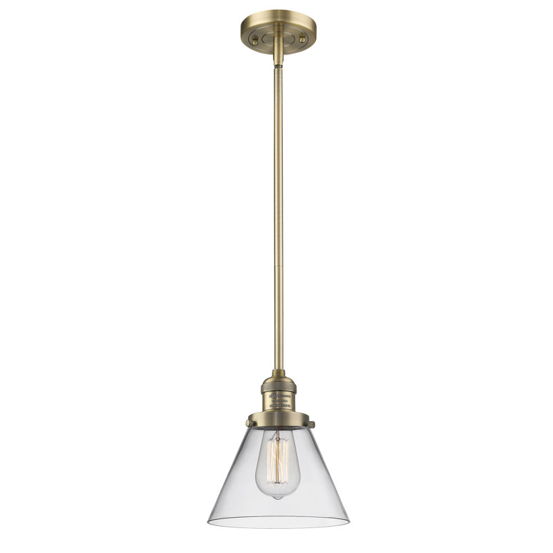 Luminaire suspendu conique à 1 lumière Mosley, Ampoule DEL 6 watts Vinage, Transparent, Laiton brossé