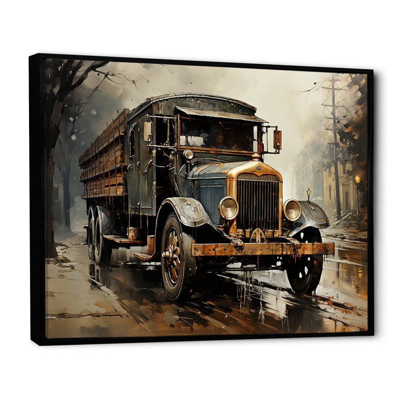 Camion de livraison II brun des années 1930 sur toile, Cadre flottant noir, 16" H x 32" W