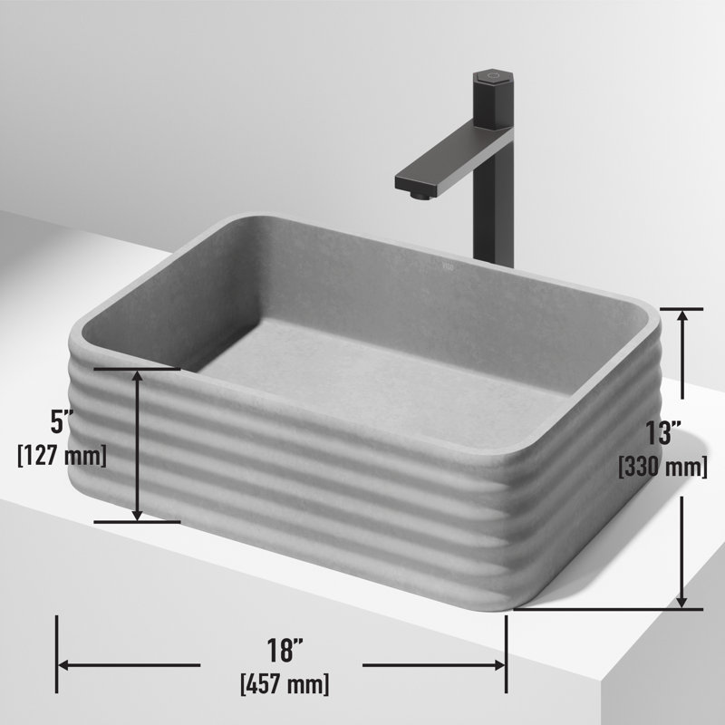 Cadman 18" L x 13" W x 5" H Gray Handmade Rectangular Vessel Bathroom Sink