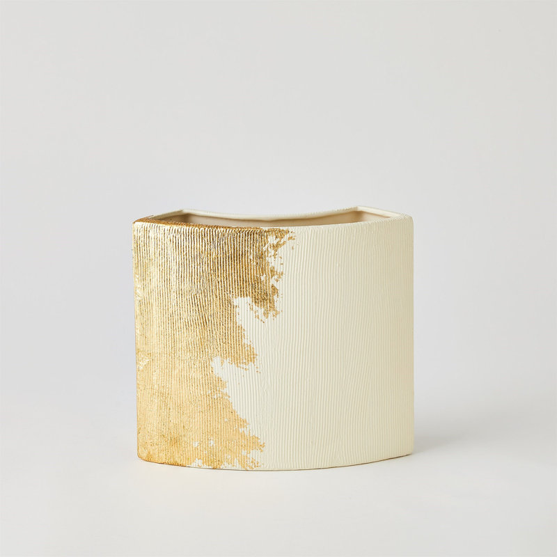 Splashy Gold Leaf Vase-Med, 9.75" H x 10.75" W x 4.25" D